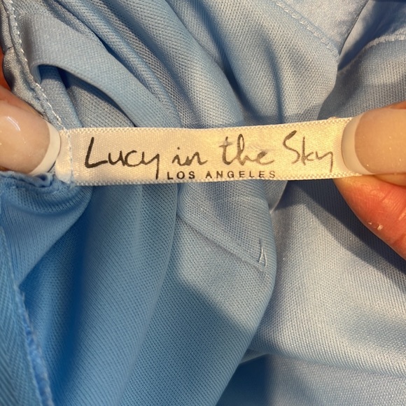 Lucy in the Sky Sunkissed Satin Cowl Dress in Light Blue - Picture 3 of 5